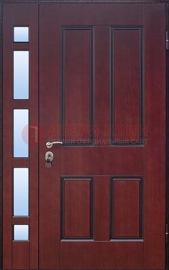 Красная входная полуторная дверь со стеклом ПЛ-10 в Голицино