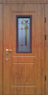 Железная дверь с МДФ и витражом ВЖ-24 в Голицино